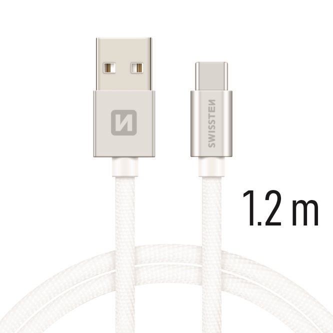 Datový kabel TEXTILE USB / USB-C 1,2m stříbrný
